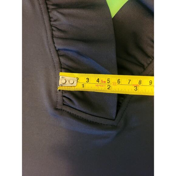 Gretchen Scott Women's Small Ruffle Neck 3/4 Sleeve Stretchy Top Navy Casual - Picture 7 of 13